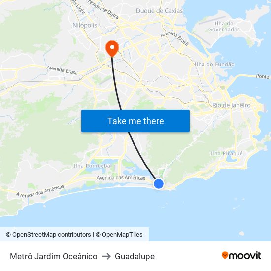 Metrô Jardim Oceânico to Guadalupe map