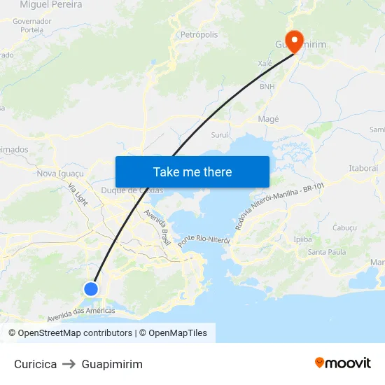 Curicica to Guapimirim map