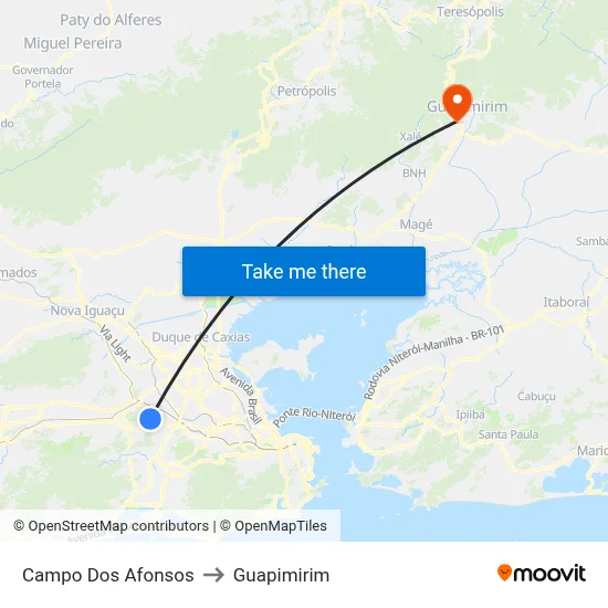 Campo Dos Afonsos to Guapimirim map