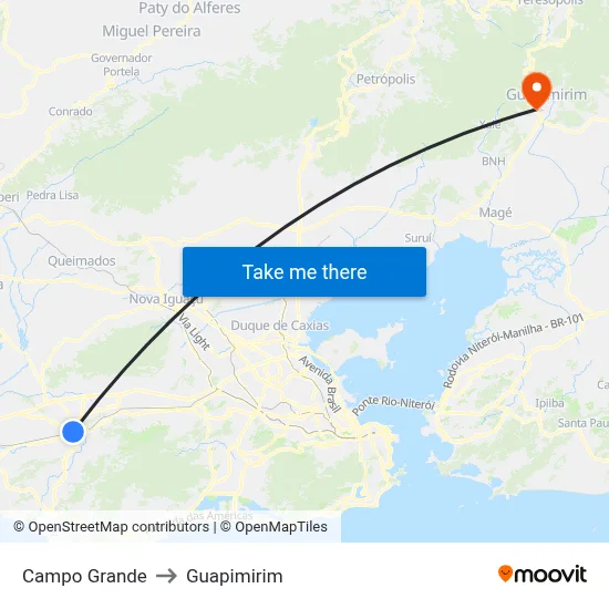 Campo Grande to Guapimirim map