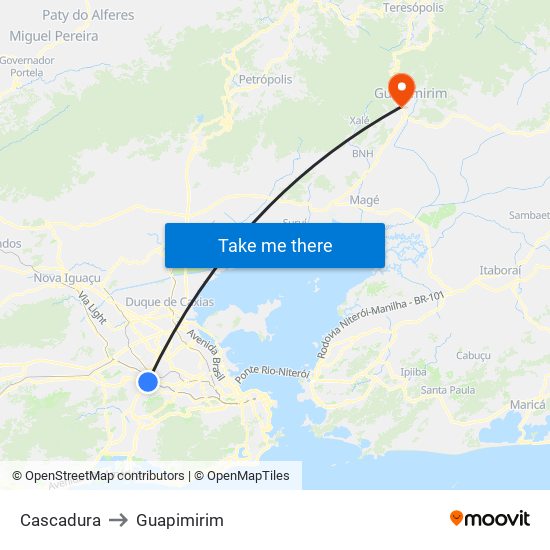 Cascadura to Guapimirim map