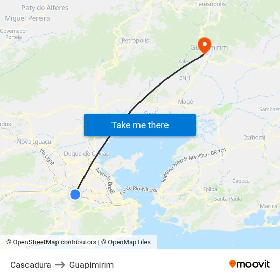 Cascadura to Guapimirim map