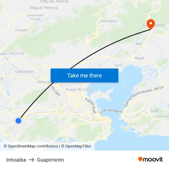 Inhoaíba to Guapimirim map