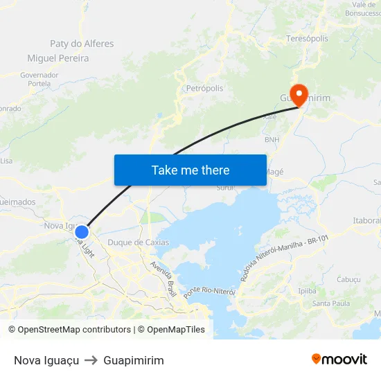 Nova Iguaçu to Guapimirim map