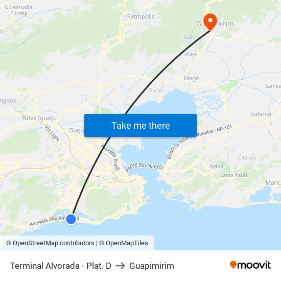 Terminal Alvorada - Plat. D to Guapimirim map