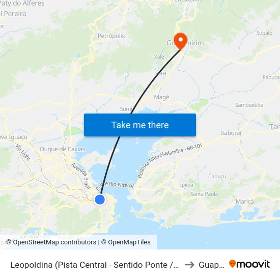 Leopoldina (Pista Central - Sentido Ponte / Term. Gentileza / São Cristóvão) to Guapimirim map