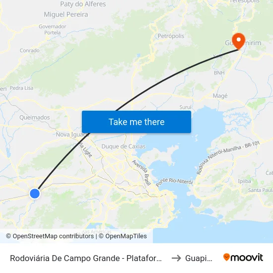 Rodoviária De Campo Grande - Plataforma A (Jabour) to Guapimirim map