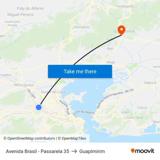 Avenida Brasil - Passarela 35 to Guapimirim map