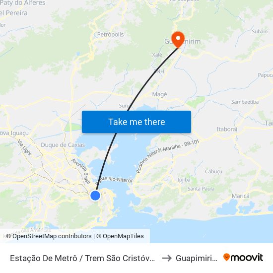 Estação De Metrô / Trem São Cristóvão to Guapimirim map