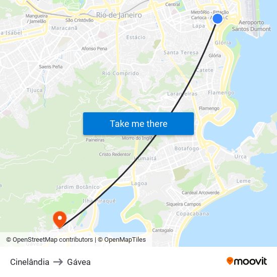Cinelândia to Gávea map