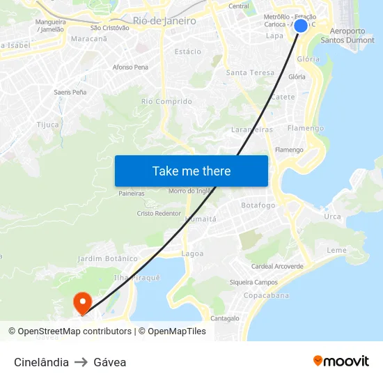 Cinelândia to Gávea map