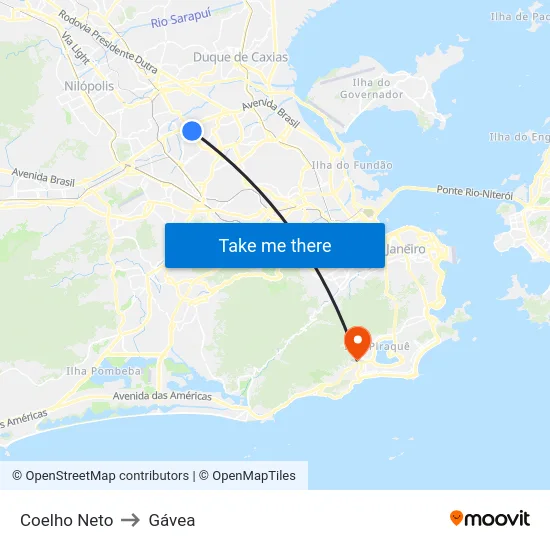 Coelho Neto to Gávea map