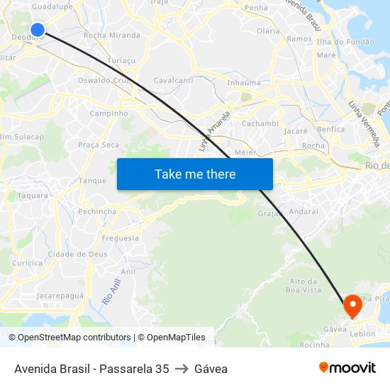 Avenida Brasil - Passarela 35 to Gávea map