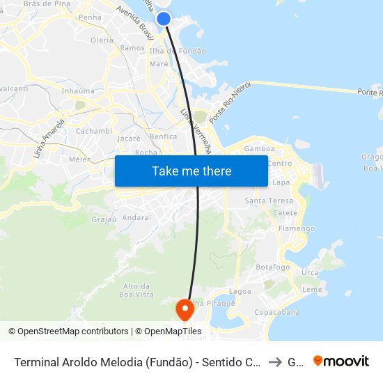 Terminal Aroldo Melodia (Fundão) - Sentido Centro E Zona Norte (Exceto Ilha) to Gávea map