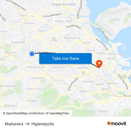 Madureira to Higienópolis map