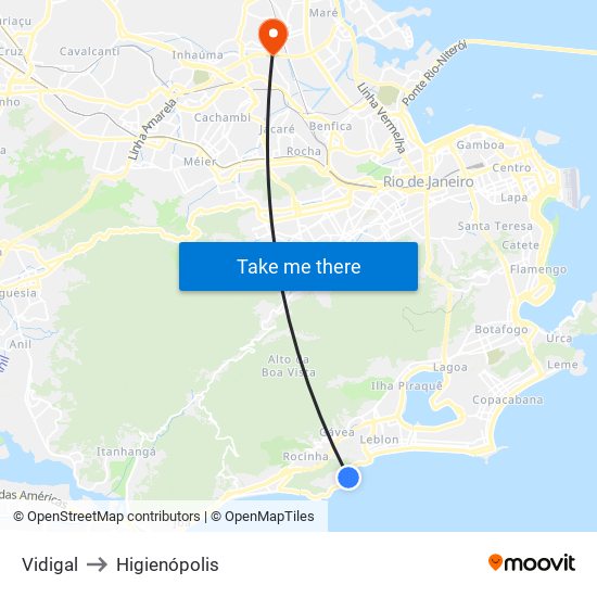 Vidigal to Higienópolis map