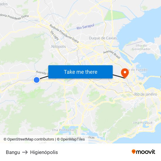 Bangu to Higienópolis map