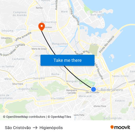 São Cristóvão to Higienópolis map