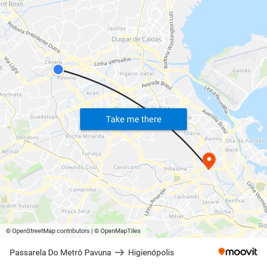 Passarela Do Metrô Pavuna to Higienópolis map