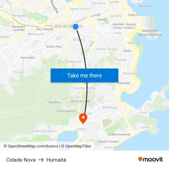 Cidade Nova to Humaitá map