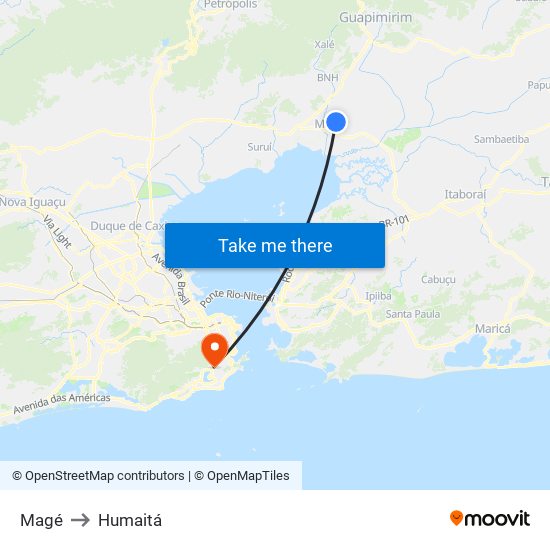 Magé to Humaitá map