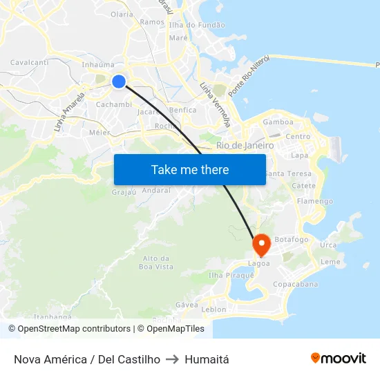 Nova América / Del Castilho to Humaitá map