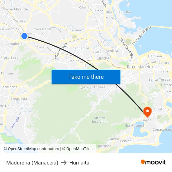 Madureira (Manaceia) to Humaitá map