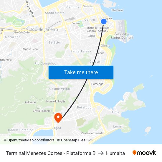 Terminal Menezes Cortes - Plataforma B to Humaitá map