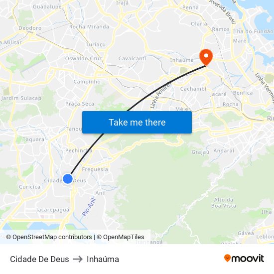 Cidade De Deus to Inhaúma map