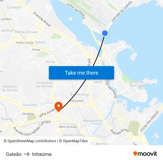 Galeão to Inhaúma map