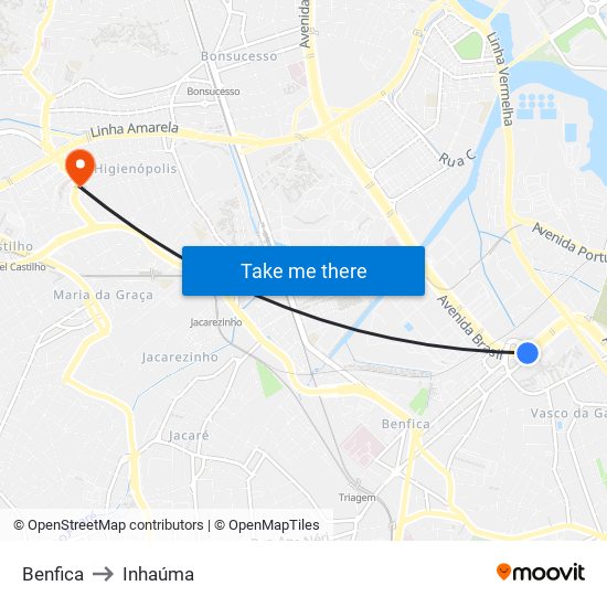 Benfica to Inhaúma map