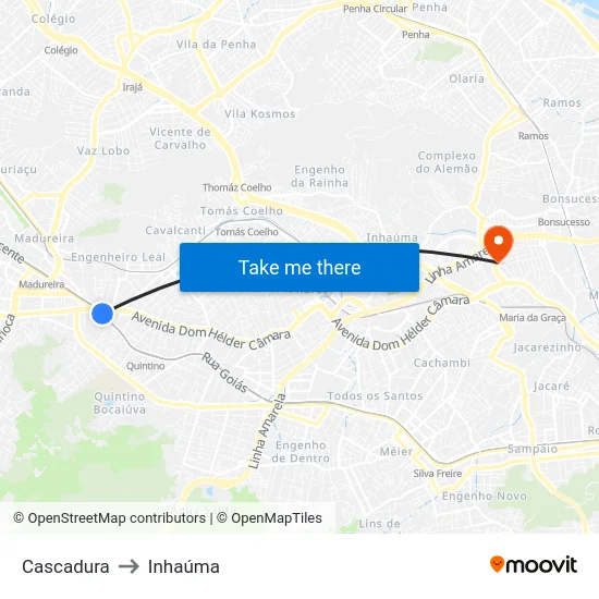 Cascadura to Inhaúma map