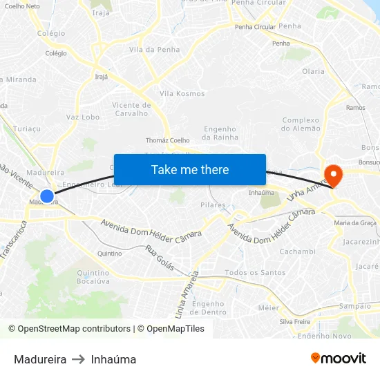 Madureira to Inhaúma map