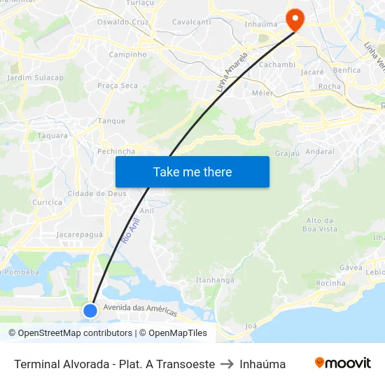 Terminal Alvorada - Plat. A Transoeste to Inhaúma map