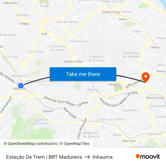 Estação De Trem | BRT Madureira to Inhaúma map