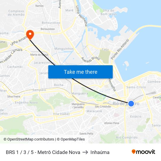 BRS 1 / 3 / 5 - Metrô Cidade Nova to Inhaúma map