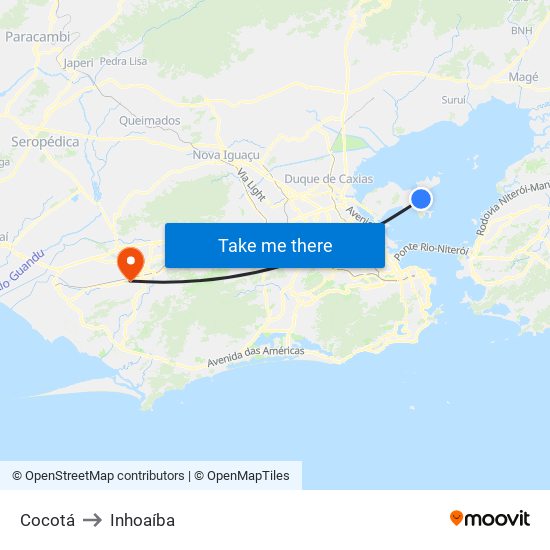 Cocotá to Inhoaíba map