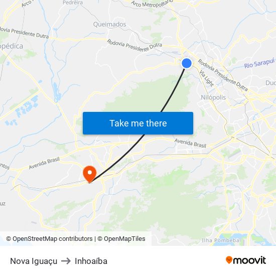 Nova Iguaçu to Inhoaíba map