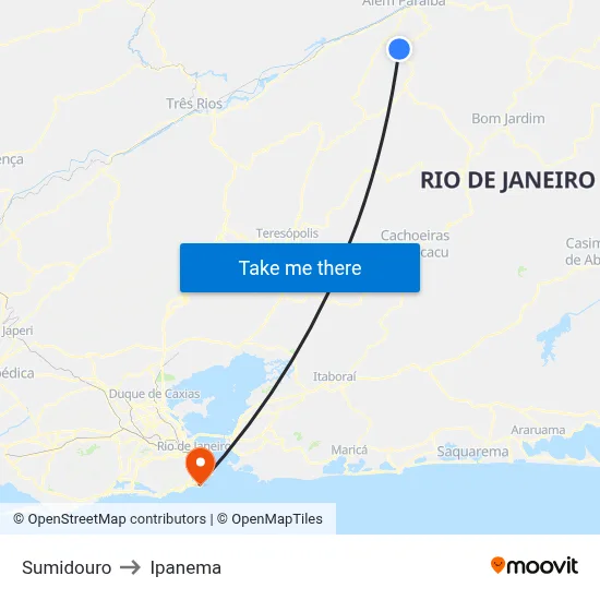 Sumidouro to Ipanema map