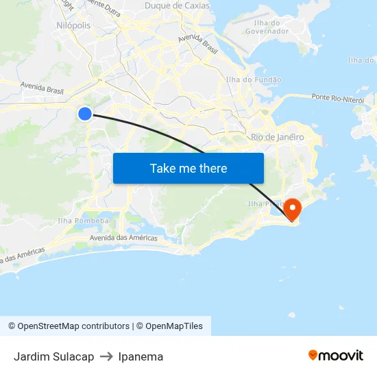 Jardim Sulacap to Ipanema map