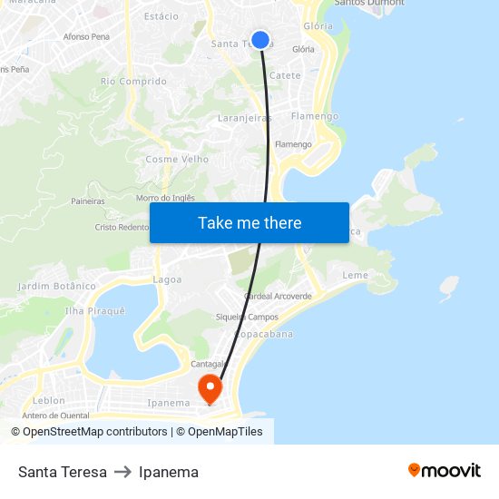 Santa Teresa to Ipanema map