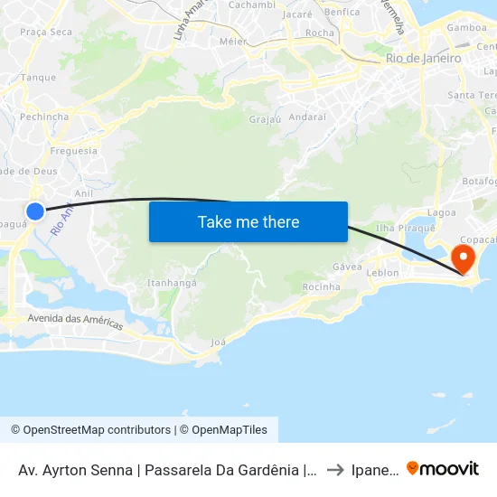 Av. Ayrton Senna | Passarela Da Gardênia | Espaço Hall to Ipanema map