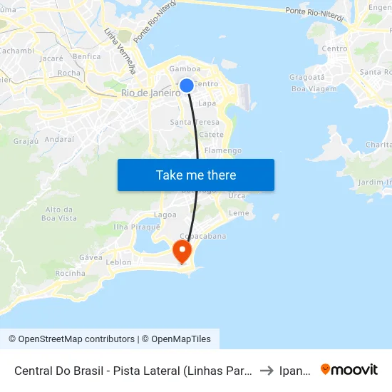 Central Do Brasil - Pista Lateral (Linhas Para A Zona Norte) to Ipanema map
