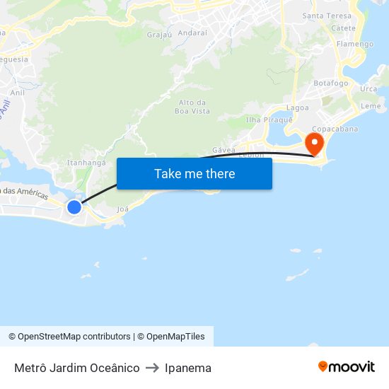 Metrô Jardim Oceânico to Ipanema map