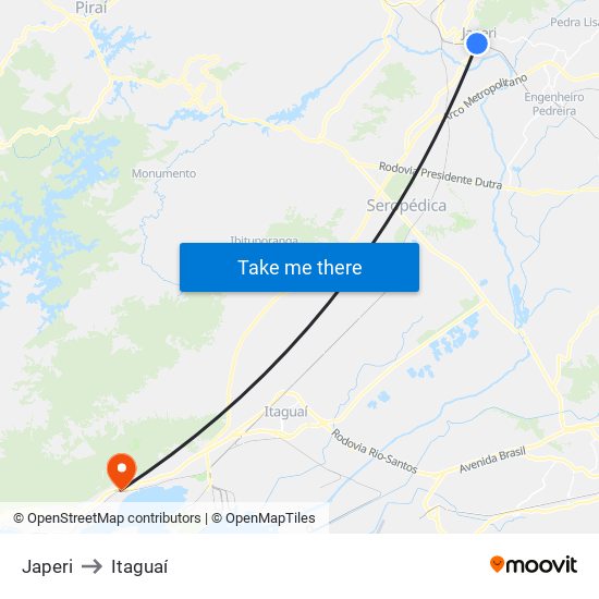 Japeri to Itaguaí map