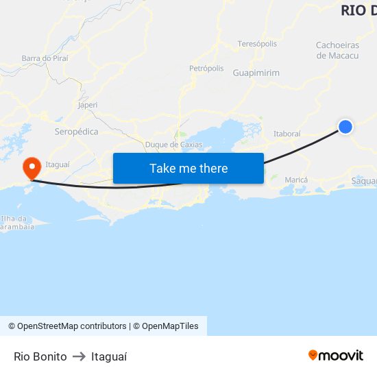Rio Bonito to Itaguaí map