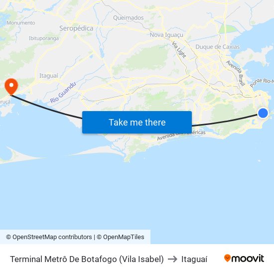 Terminal Metrô De Botafogo (Vila Isabel) to Itaguaí map