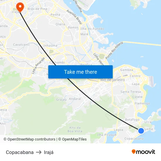 Copacabana to Irajá map