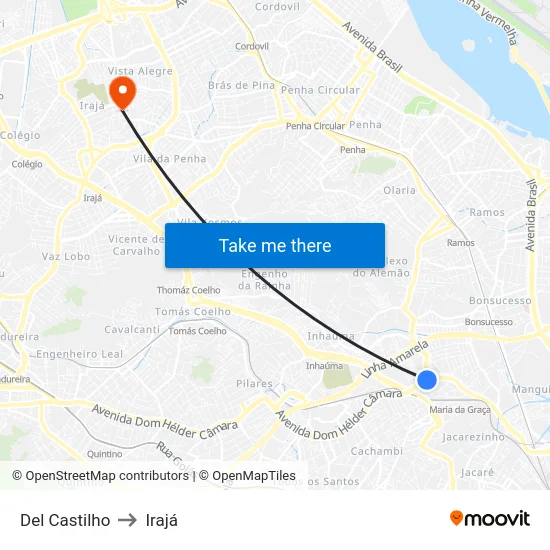 Del Castilho to Irajá map