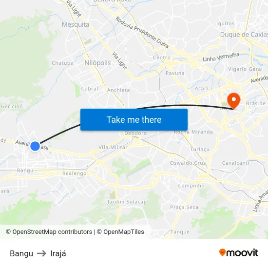 Bangu to Irajá map
